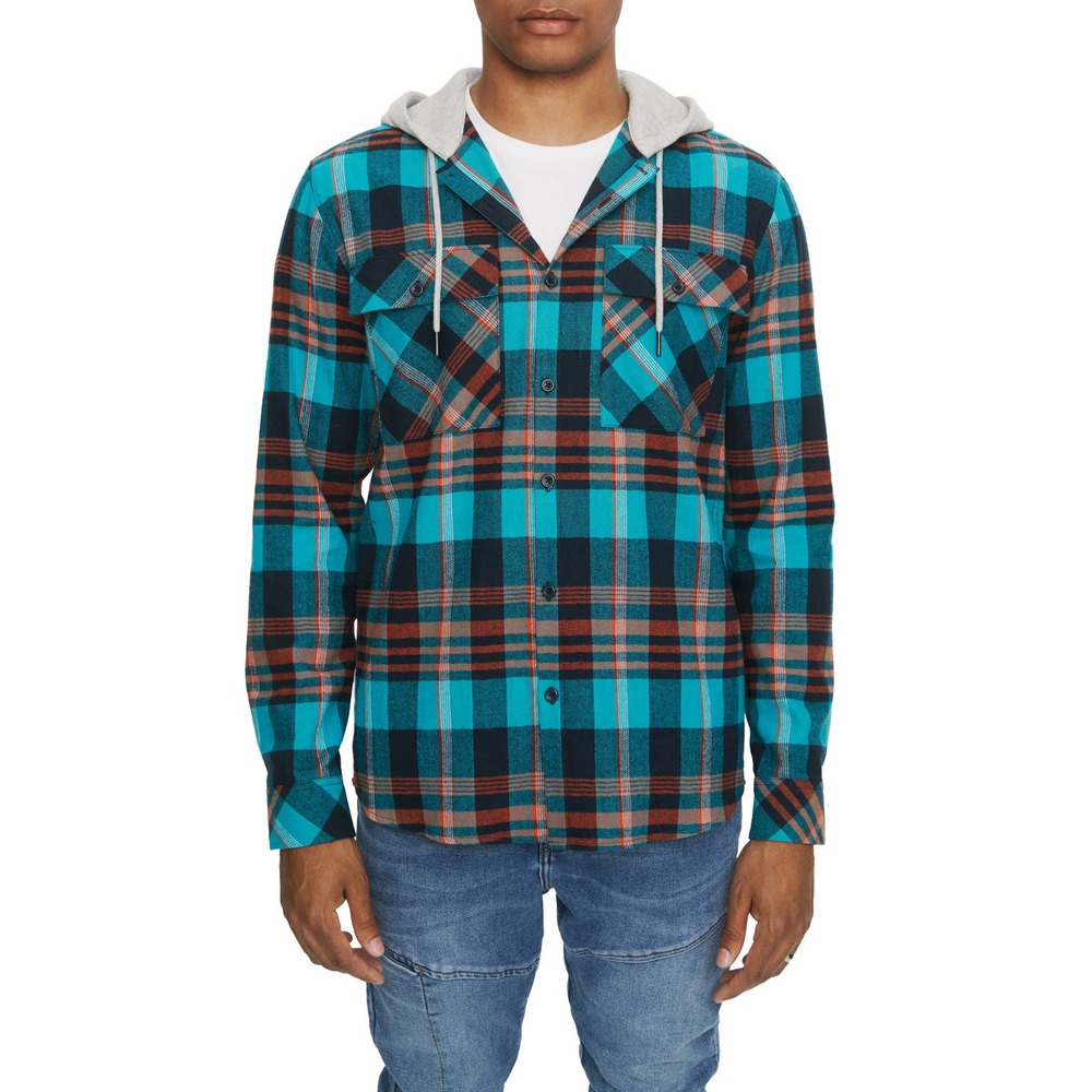 Eleven Paris Blue Columbia Plaid Hooded Shirt Jacket NWT Mens Size Medium